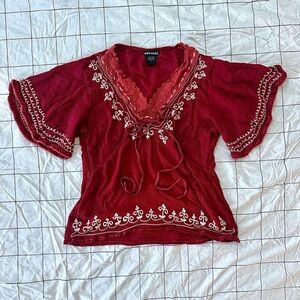 Wet Seal Burgundy Embroidered Blouse